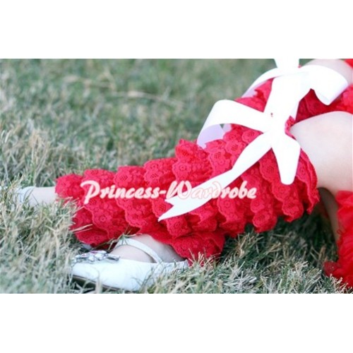 Baby Red Lace Leg Warmers Leggings with White Ribbon LG65 